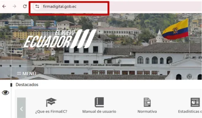 Sitio oficial firmadigital.gob.ec con la barra de direcciones resaltada
